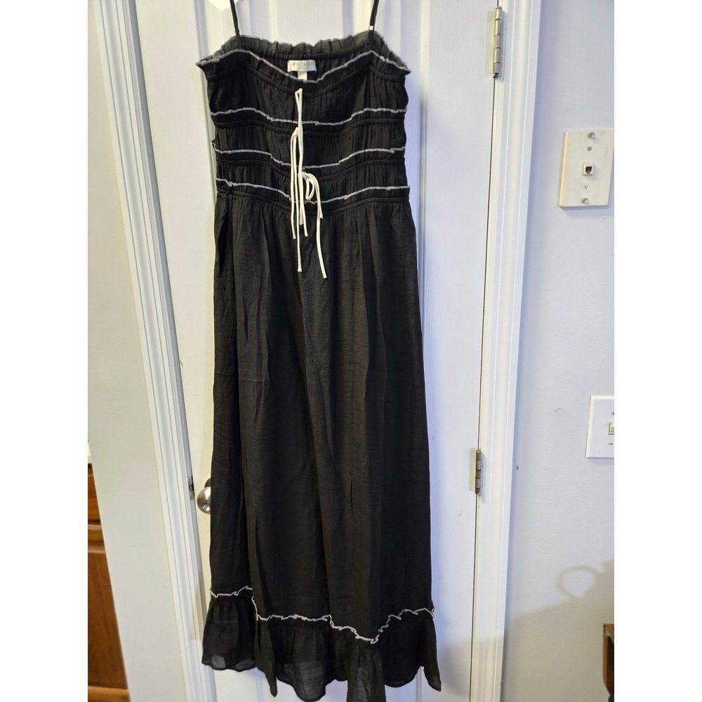 Thirty Thirty LA Smocked Maxi Dress Contrast Stitch Ruffle Tiered Whimsigoth M